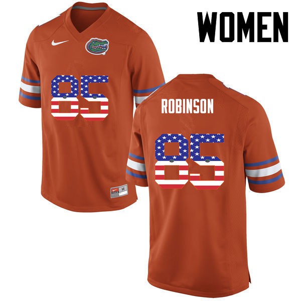 Florida Gators Women #85 James Robinson College Football USA Flag Fashion Orange